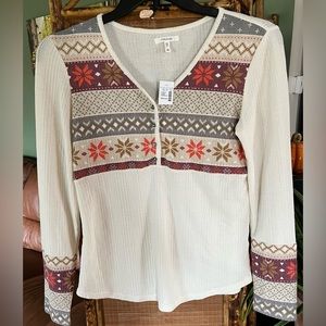 Women’s Long Sleeve Soft Waffle Henley Top
